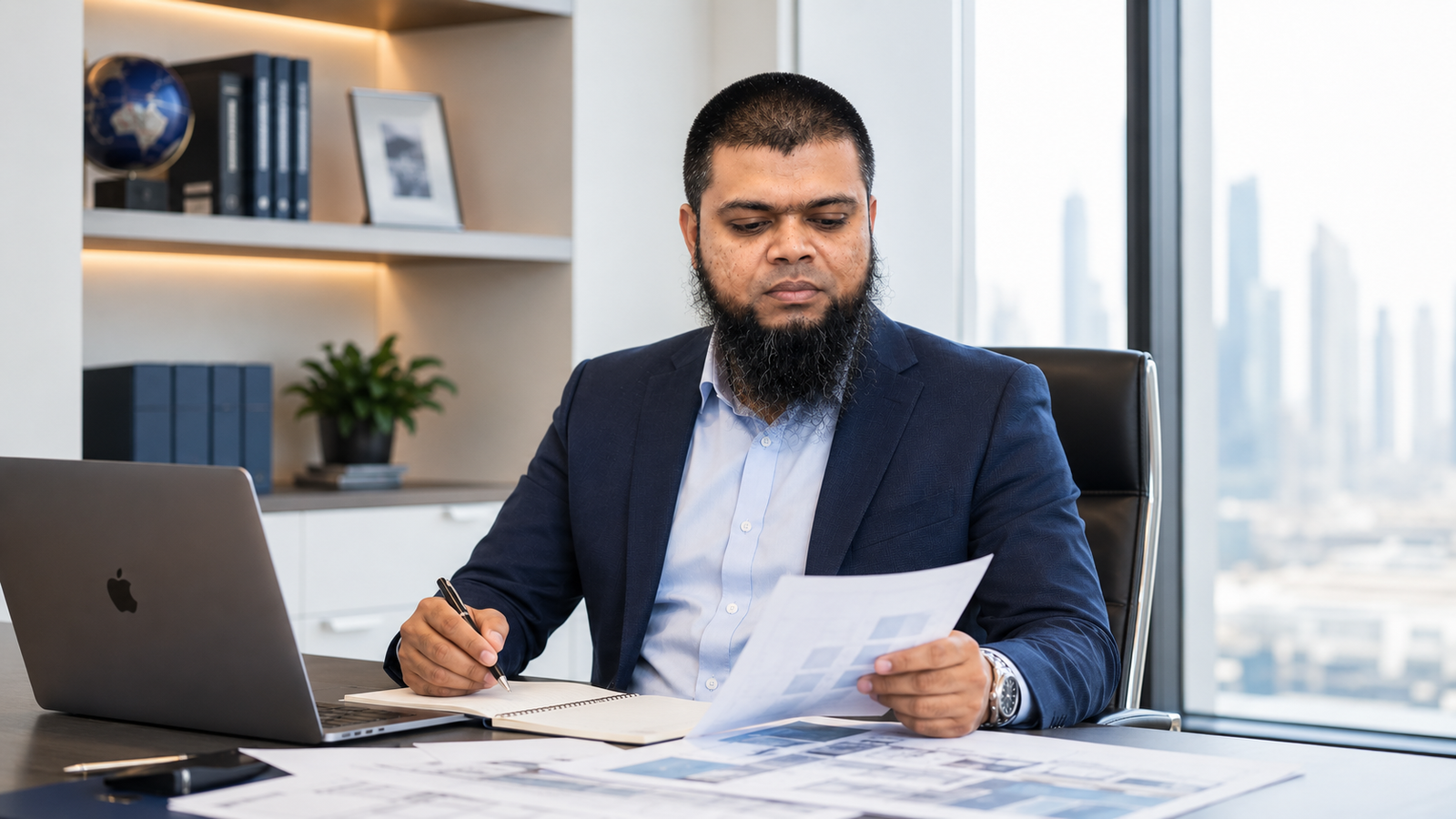 Mohammad Shahadat Hossain working at his desk